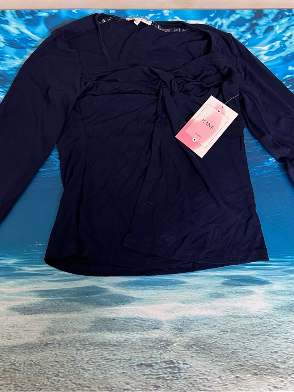 KANJI Navy Long Sleeve Top with Twist Detail